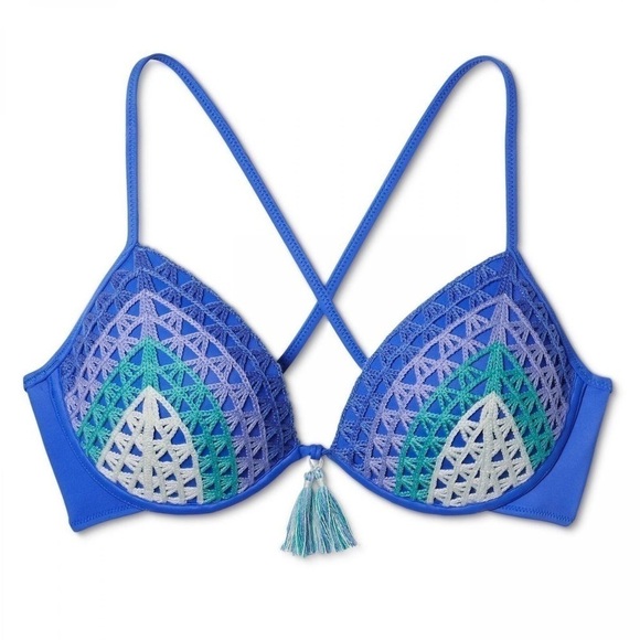 Shade & Shore Light Lift Crochet Bikini Top Blue - Picture 1 of 10